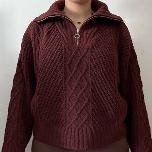 Women's Burgundy Cable Knit Sweater